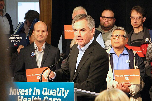 Prentice at a campaign stop at the Whitemud Creek Community Centre in Edmonton during the 2015 election