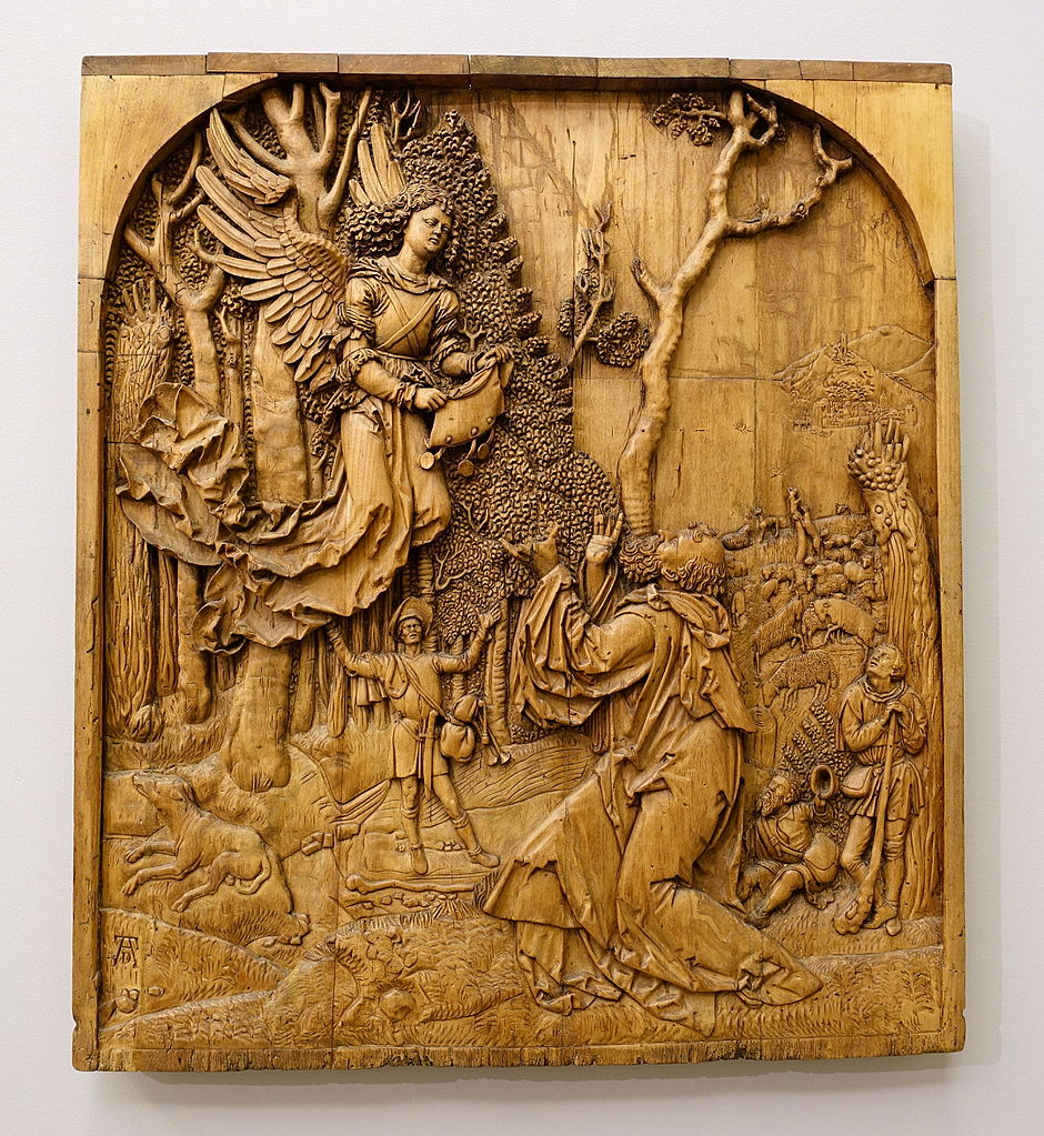 Joachim le père de Marie reçoit la visite d'un ange d'après Durer (vers 1515).