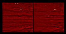 Lightning on Jupiter's night side, imaged by the Galileo orbiter in 1997 Jupiter lightnings.jpg