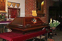 Casket with Copernicus's remains on exhibition in Olsztyn