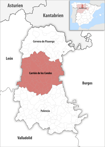 Die Lage des Gerichtsbezirk Carrión de los Condes in der Provinz Palencia