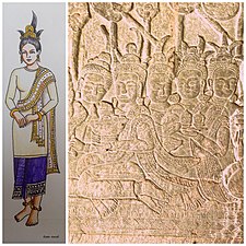 Dessin réalisé à partir d'un bas-relief, probablement situé à Angkor