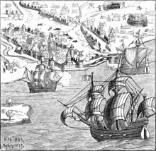 Siege of Copenhagen during the Count's Feud, a war of succession for the Danish throne from 1534 to 1536 Koebenhavn1536.gif