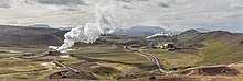 A panoramic photo of the Krafla geothermal power plant