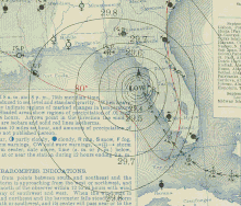 Map of weather observations in the vicinity of the hurricane