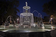 The restored Studebaker Fountain at Leeper Park Leeper Park Studebaker Fountain Opening Night .jpg