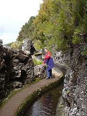 Hiker on the path of a levada