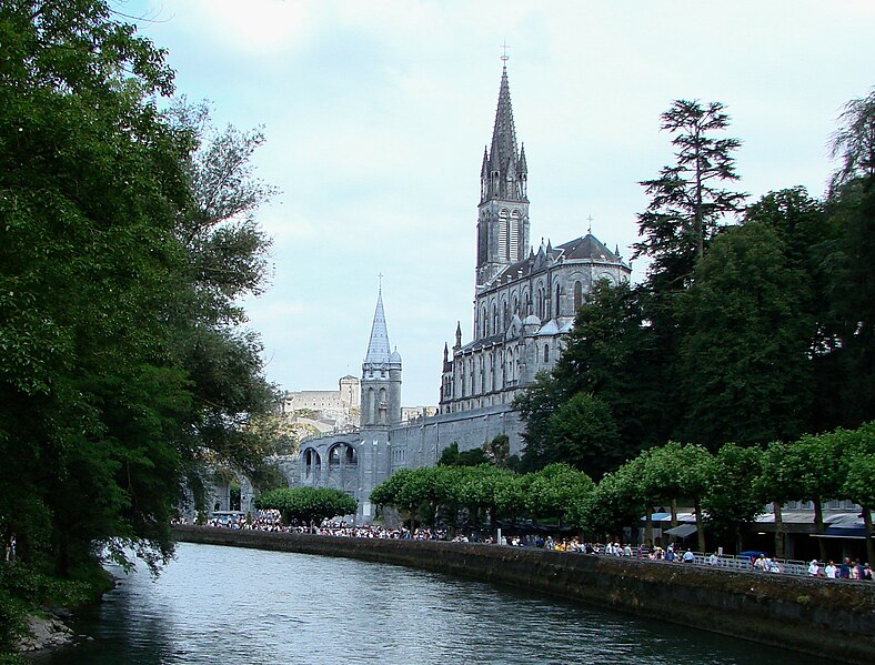 File:Lourdes with Sanctuaries, Castle and Gave de Pau.JPG