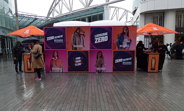 A Lucozade Zero booth marketing a tie-in with Missguided in 2017 in Birmingham