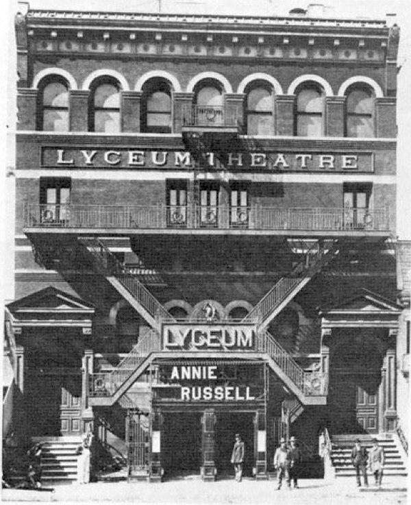 Facade of the Lyceum announcing an appearance by Annie Russell.