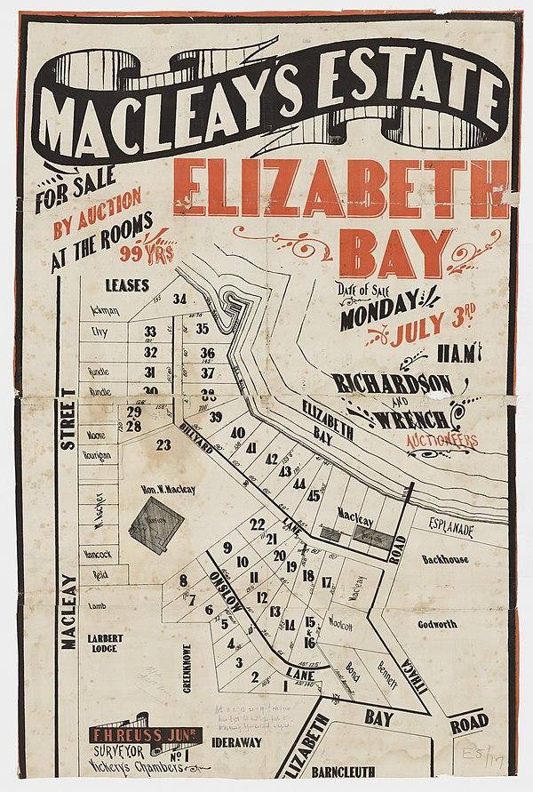 Macleay's Estate - Elizabeth Bay - Onslow Ln, Billyard Ln, Ithaca Rd, Macleay St, Elizabeth Bay Rd, 1882