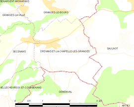 Mapa obce Crevans-et-la-Chapelle-lès-Granges
