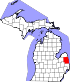 Map of Michigan highlighting Sanilac County.svg