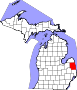 Harta statului Michigan indicând comitatul Sanilac