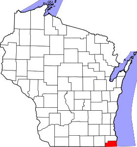Map of Wisconsin highlighting Kenosha County.svg
