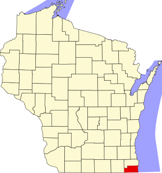 WI Senate District 8 1853-1872 Map of Wisconsin highlighting Kenosha County.svg