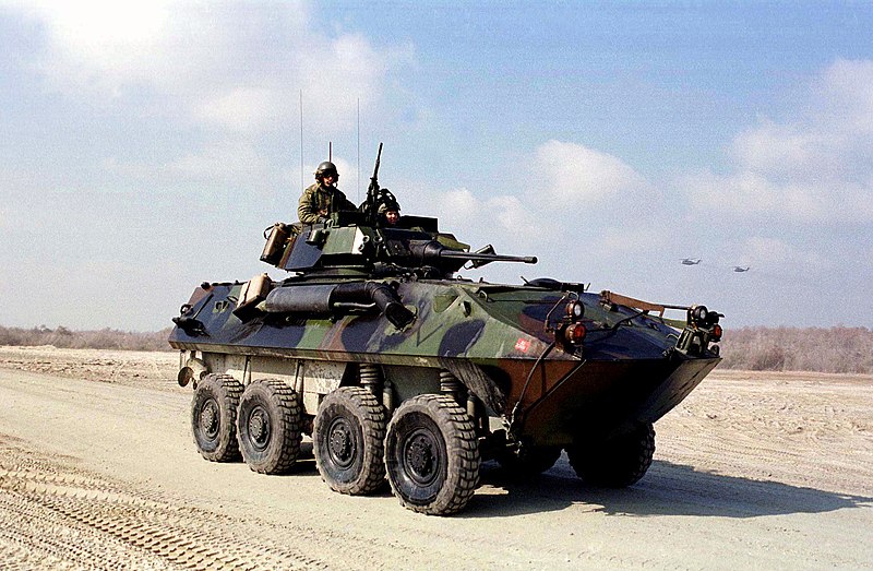 File:Marines from 2nd Light Armored Reconnaissance Battalion drive an LAV-25 (Light Armored Vehicle) on Onslow Beach, Camp Lejeune, North Carolina. The training is part of a demonstratio - DPLA - b72e6b2981220c835fccacc04ac71d55.jpeg