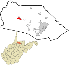 Marion County West Virginia włączone i niezarejestrowane obszary Mannington highlighted.svg