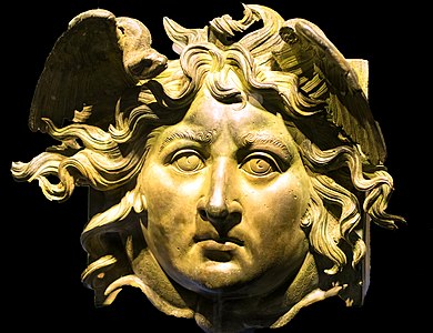 Apotropaic (Gorgoneion) handle in the form of a Medusa head was attached to the head of a wooden beam