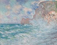 Etretat, the Western Cliffs at Porte d'Amont, Rough Seas Monet w827.jpg