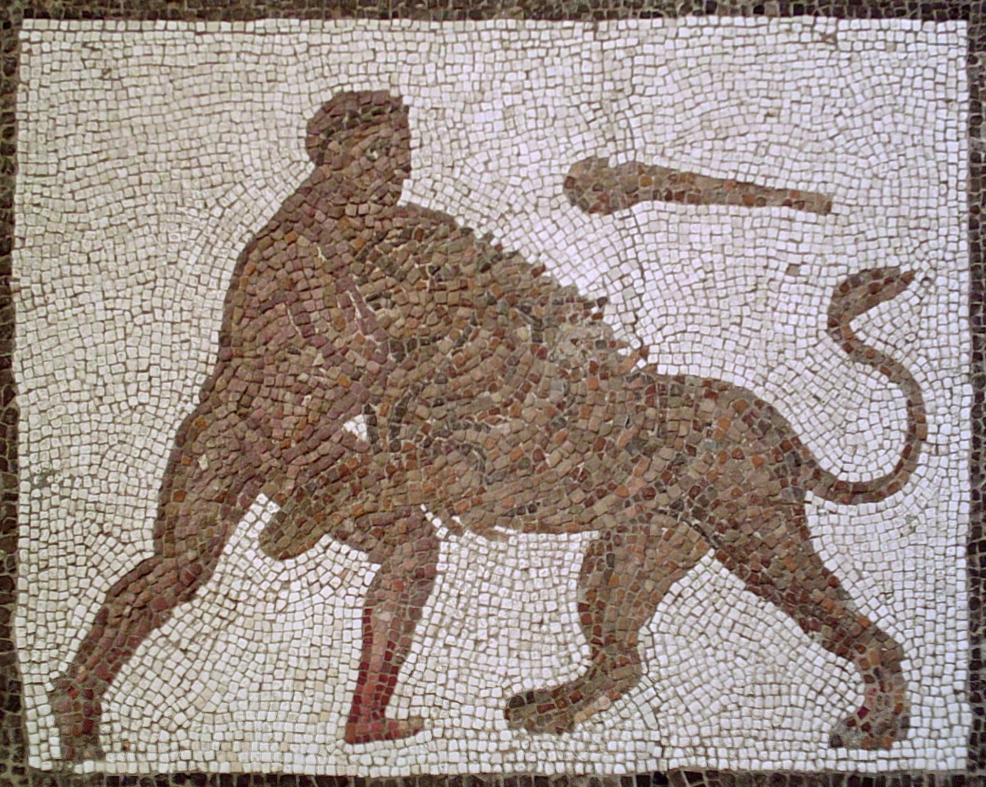 Heracles slaying the Nemean lion. Detail of a Roman mosaic from Llíria (Spain).