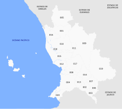 Административная карта штата Наярит.