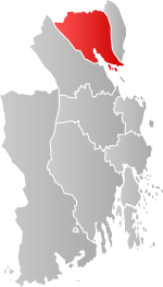 Mapa do condado de Vestfold og Telemark com Sande em destaque.