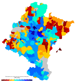 Crecimiento de la población por municipio entre 1998 y 2008.