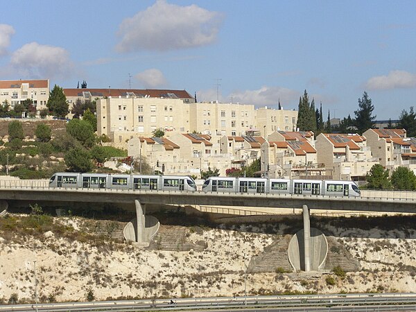 Jerusalem Light Rail running through Pisgat Ze'ev