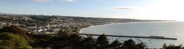 View of Oamaru and the coast to the north, from above the south end of the town