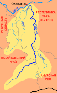 Catchment area of ​​the Oljokma with tributaries