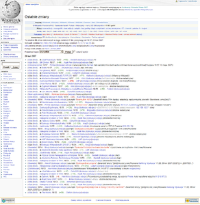 Strona „Ostatnie zmiany”. Zrzut ekranu ukazuje wersję oprogramowania z 2007