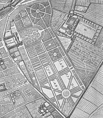 Vue du palais et de son jardin sur le plan de Gomboust, 1652