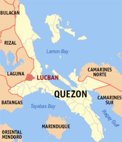 Mapa ng Quezon na nagpapakita sa lokasyon ng Lucban.