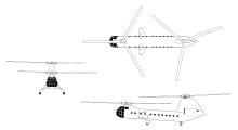 3-view line drawing of the Piasecki H-16A Transporter Piasecki H-16A orthographical image.svg