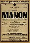 Plakat za prestavo Manon v Narodnem gledališču v Mariboru 2. januarja 1927.jpg