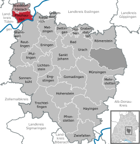 Poziția Pliezhausen pe harta districtului Reutlingen