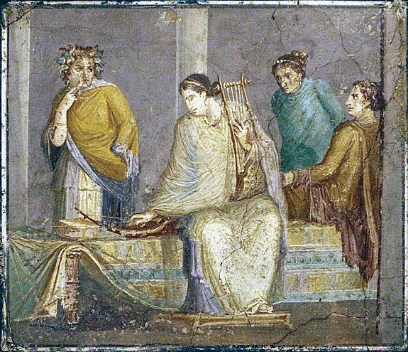 Woman with cithara (right) and sambuca (left). Fresco from Pompeii, 1st century (National Archaeological Museum, Naples)