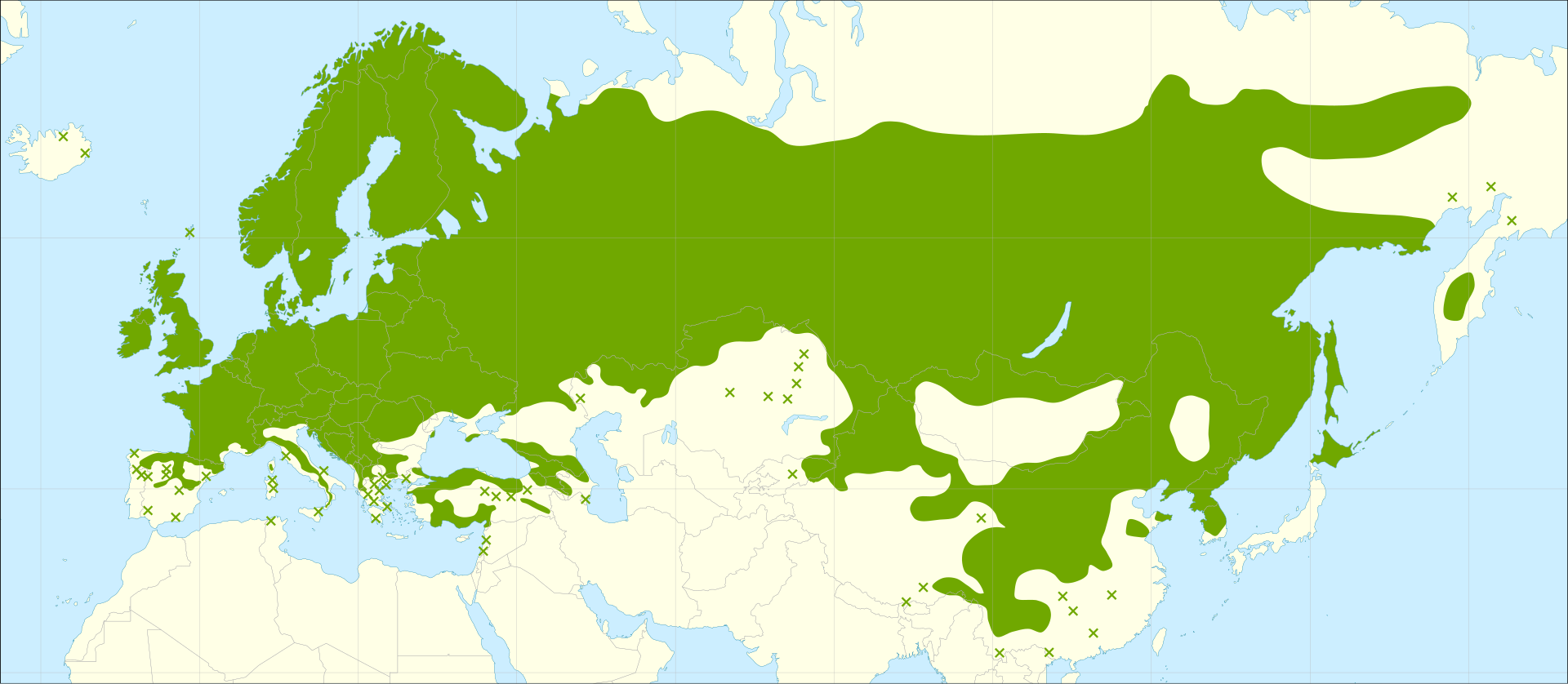 Карта где растет береза