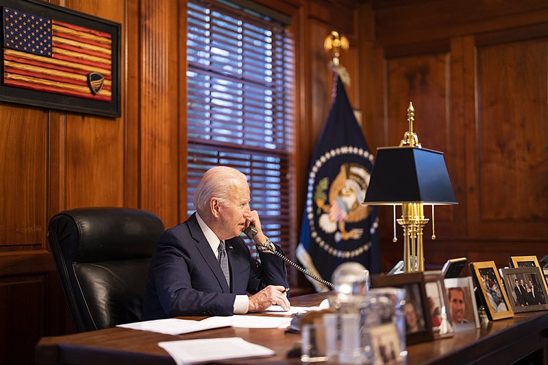 File:President Joe Biden speaks on the phone with President Vladimir Putin earlier today.jpg