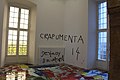 Psychic workers graffiti "Destroy Documeta Crapumenta 14" next to Untitled at Documenta in Kassel 2017.jpg