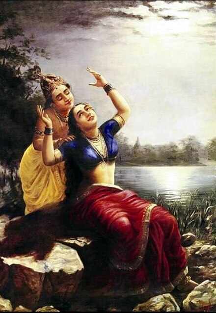 The love stories of the Hindu deities Krishna and Radha have influenced the Indian culture and arts. Above: Radha Madhavam by Raja Ravi Varma.