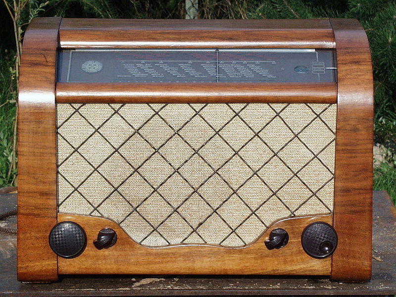 Vintage radio transmitter units on display in the permanent