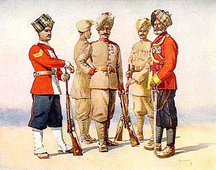 A painting depicting members of the Rajputanta Rifles, of all ranks and uniforms. c. 1911