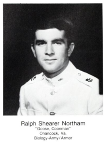 Northam's 1981 VMI yearbook photograph included the nicknames "Goose" and "Coonman" Ralph Northam "Coonman".png