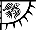 Схема флага примерно в форме нижнего правого квадранта круга или овала, со стилизованным летящим вороном, с несколькими длинными заостренными выступами вдоль нижнего изогнутого края