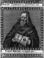 Roger Bacon, 1214?-1294; head and shoulders, facing left, reading Tract de Alchym LCCN2006683433.tif