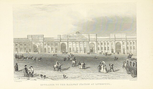 A period depiction of the original Lime Street Station frontage circa 1839