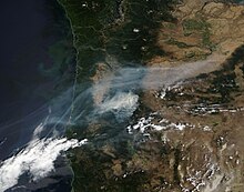 Smoke from Oregon wildfires seen in a NASA image taken August 15 by the Terra satellite Smoke and Fire in Oregon (MODIS).jpg