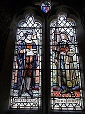 Stained glass window at St Andrew's church, Bemerton, of Nicholas Ferrar and George Herbert Stained glass window in west end (geograph 3155691).jpg